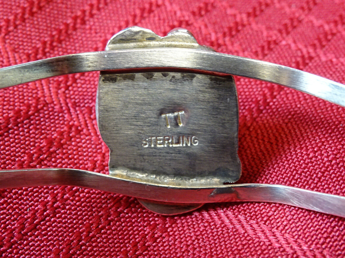 Native American Navajo Sterling Silver Malachite Cuff Bracelet, Signed TT
