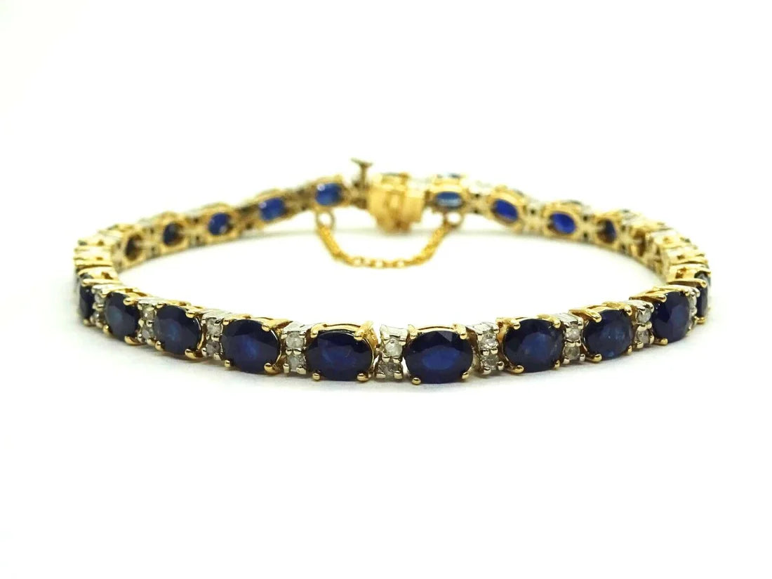 10.00ct tw Natural Sapphire & Diamond Accent Tennis Bracelet 14k Gold