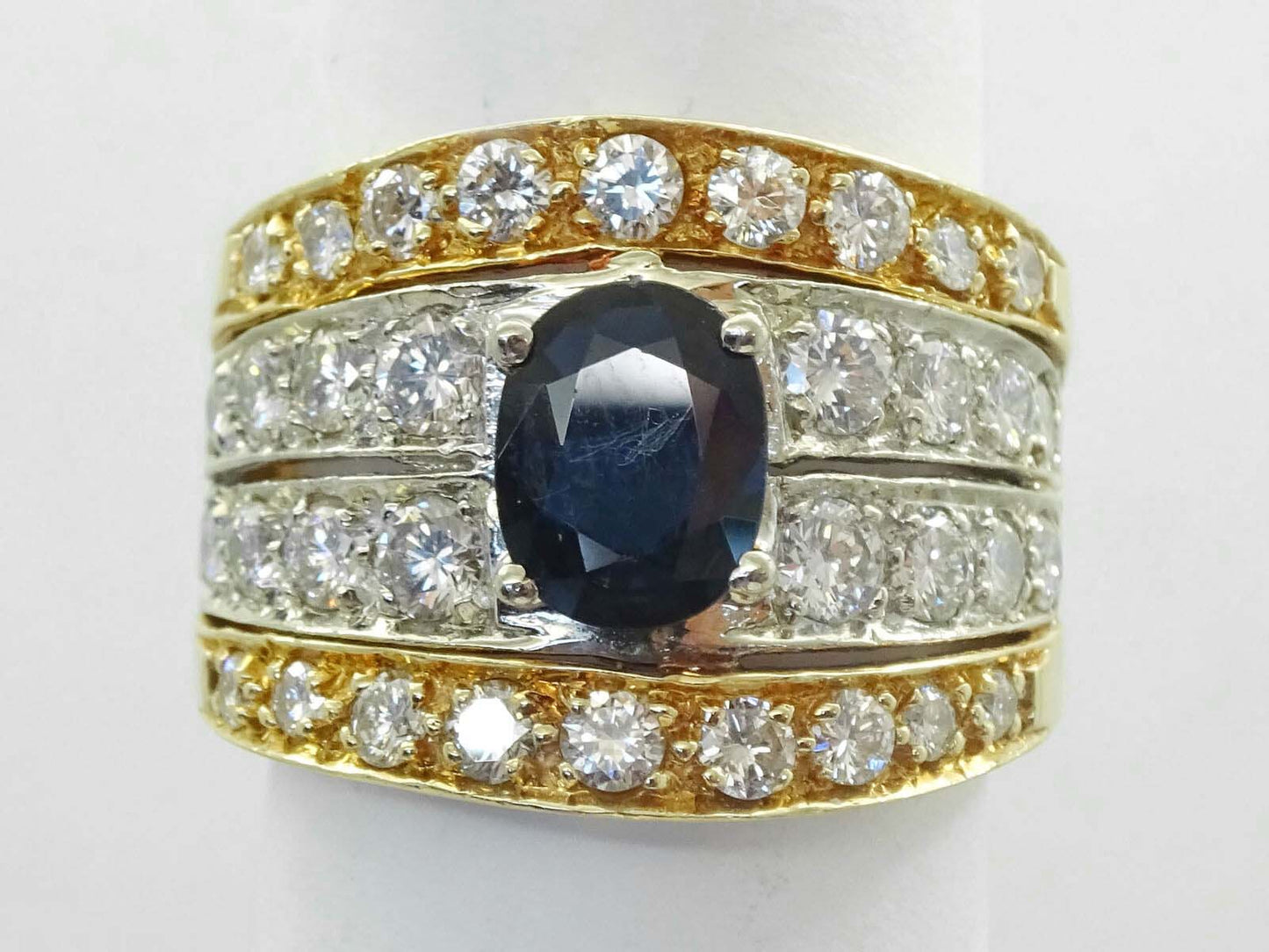 2.02ctw Natural Oval Sapphire & Diamond Wide Ring 14k Tri-Gold Size 5