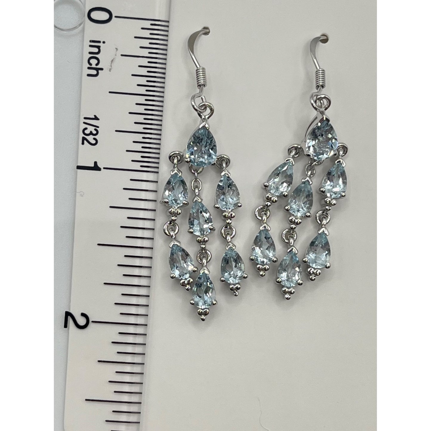 925 Sterling Silver Filigree Lab Aquamarine Blue Chandlier Dangle Drop Earrings