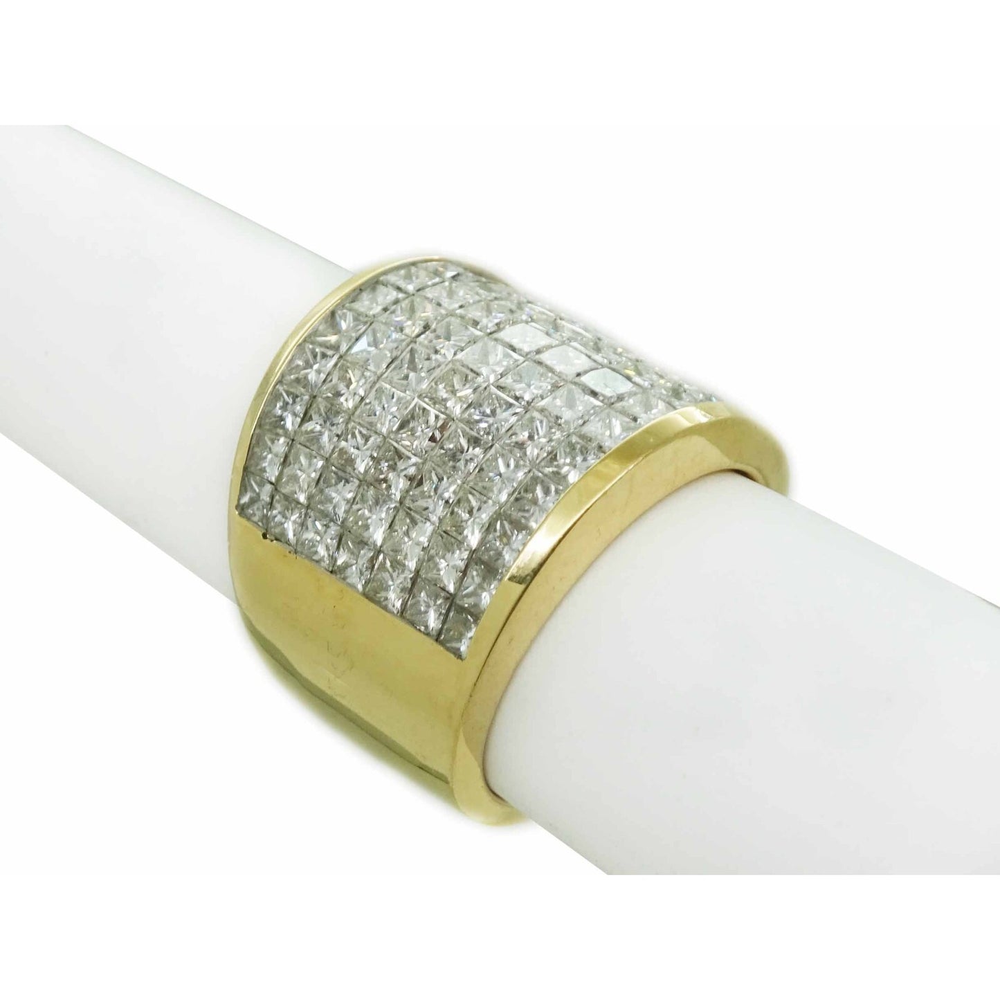 6ctw Natural Princess Diamond Invisible Cigar-Style Band Ring 18k Gold Size 7.75