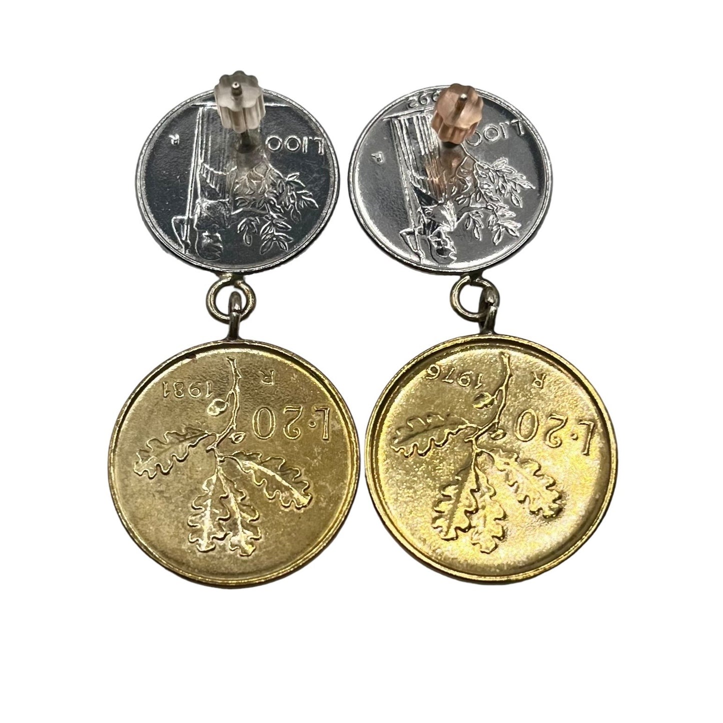 Milor Italy Sterling Gold Vermeil Italian Lire Coin Dangle Drop Earrings