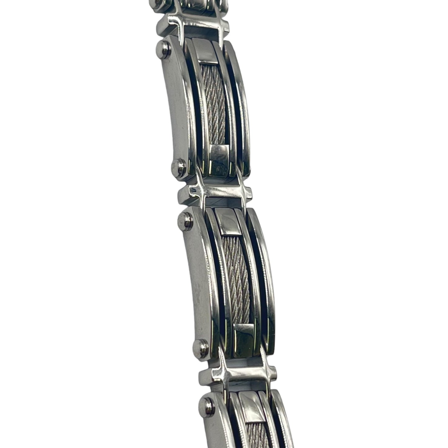 Men's Rectangular Link Brushed Cable Inlay Stainless Steel 316L Bracelet Classic