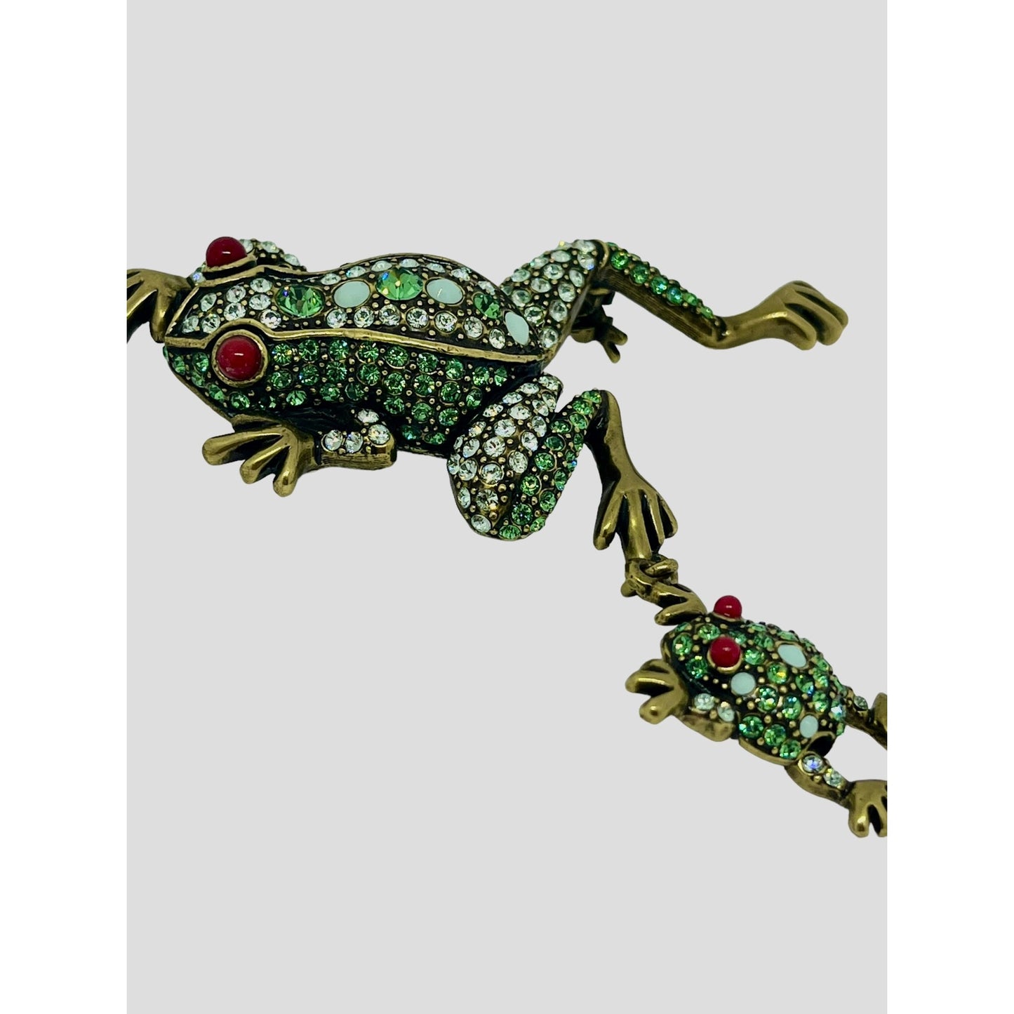 Heidi Daus Hanging By My Toads Crystal Frogs Figural Brooch Pin Bronze Tone