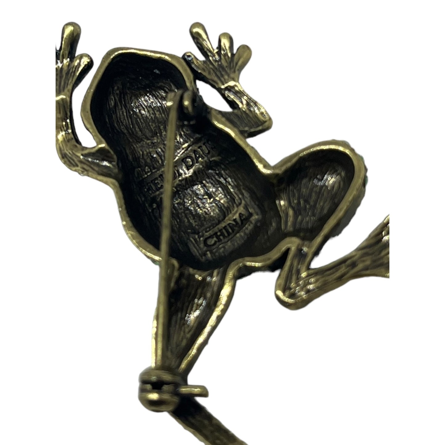 Heidi Daus Hanging By My Toads Crystal Frogs Figural Brooch Pin Bronze Tone