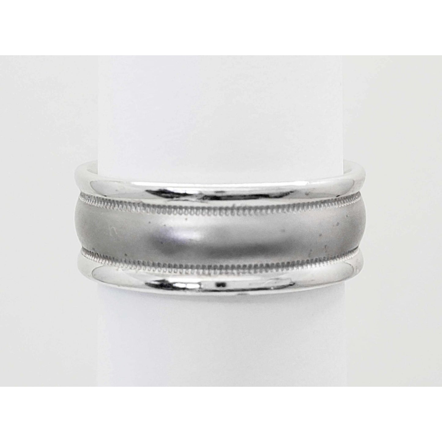 7mm Wide Brushed Milgrain Inlay Band Ring 14k White Gold Size 8