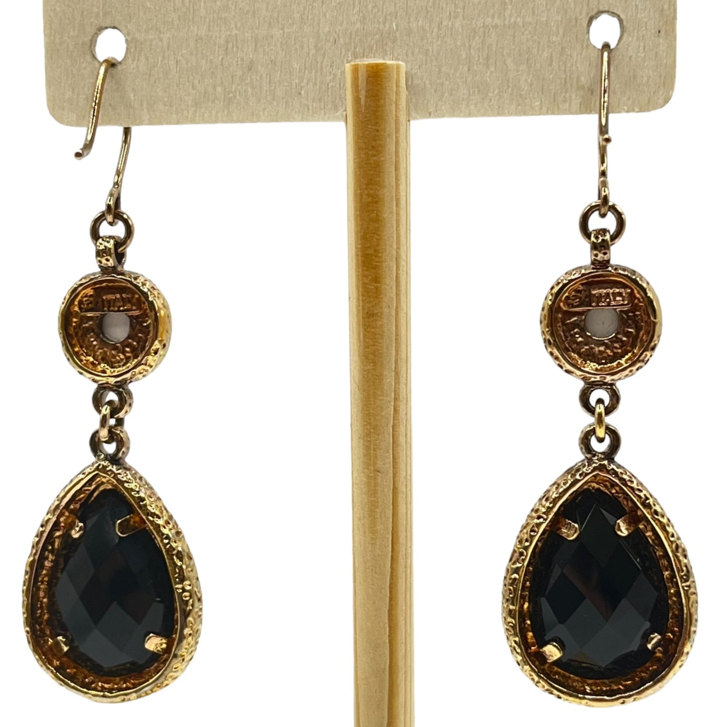 Bronzallure Gold Tone Dangle Drop Earrings Ornate Detailed White Black Formal