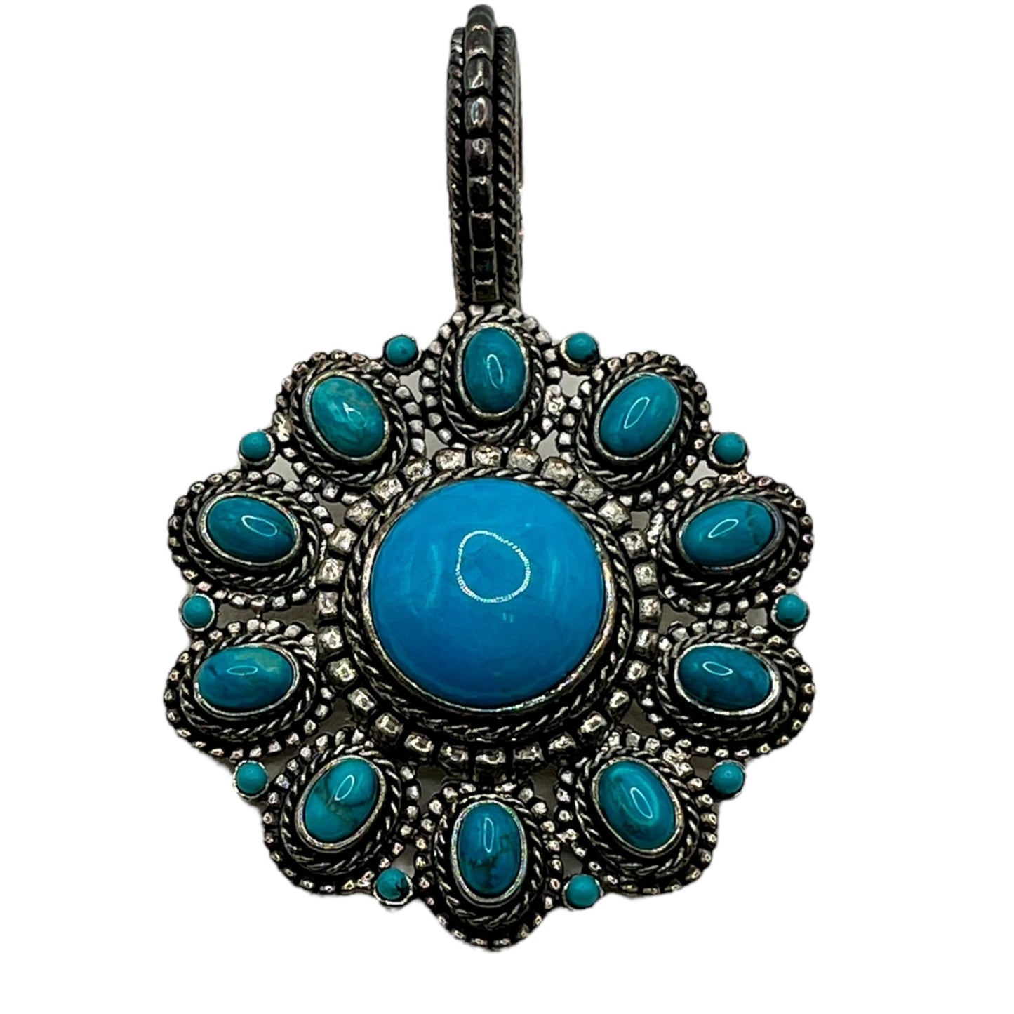 R.J. Graziano Faux Turquoise Silver Plated Pendant Flower Southwestern Bohemian