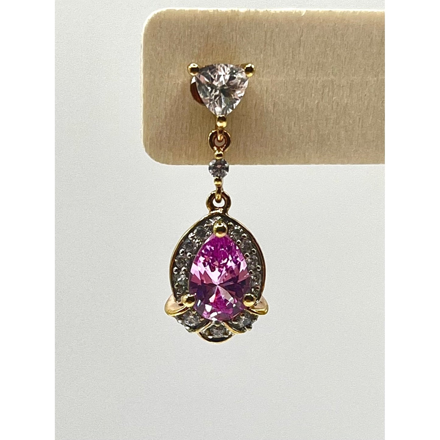 Veronica Wieck 925 Sterling Silver Pink Sapphire CZ Dangle Earrings Two Tone