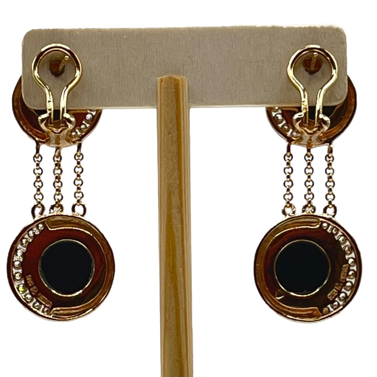 Ross Simons 925 Silver Gold Vermeil Black Onyx Rhinestones Dangle Drop Earrings