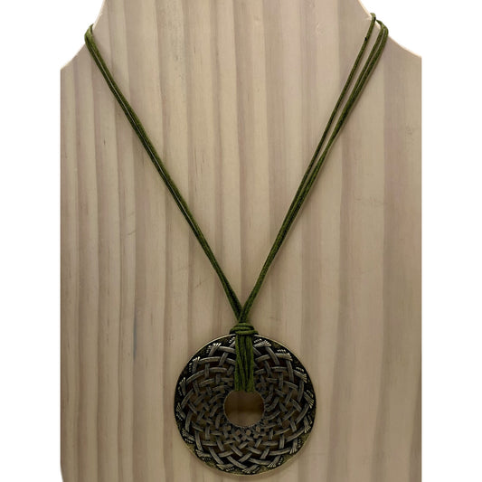 Lia Sophia Celtic Weave Design Pendant Green Adjustable Rope Necklace