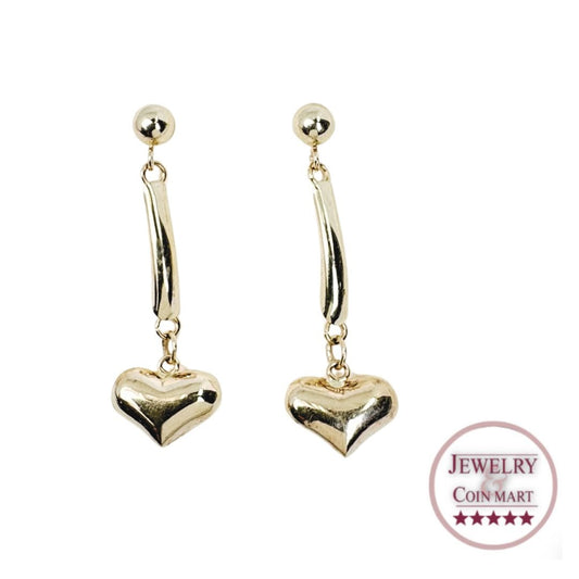 14k Gold Heart Ball Bar Dangle Earrings