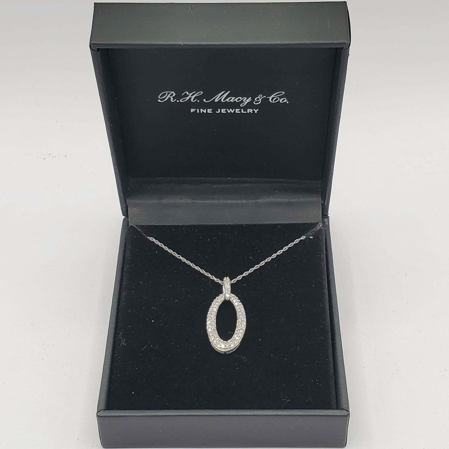 New Old Stock Macy's 0.5 ctw Diamond Oval Pendant 10k White Gold w/Original Box