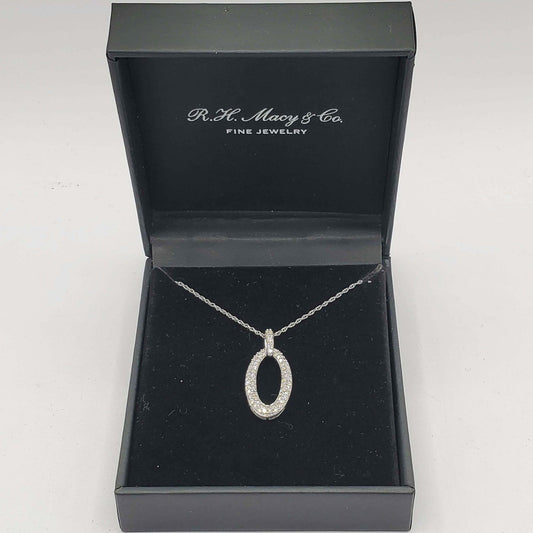 New Old Stock Macy's 0.5 ctw Diamond Oval Pendant 10k White Gold w/Original Box