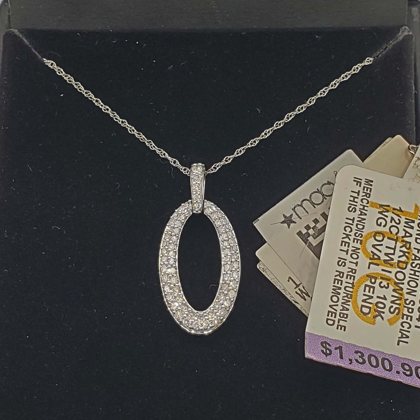 New Old Stock Macy's 0.5 ctw Diamond Oval Pendant 10k White Gold w/Original Box