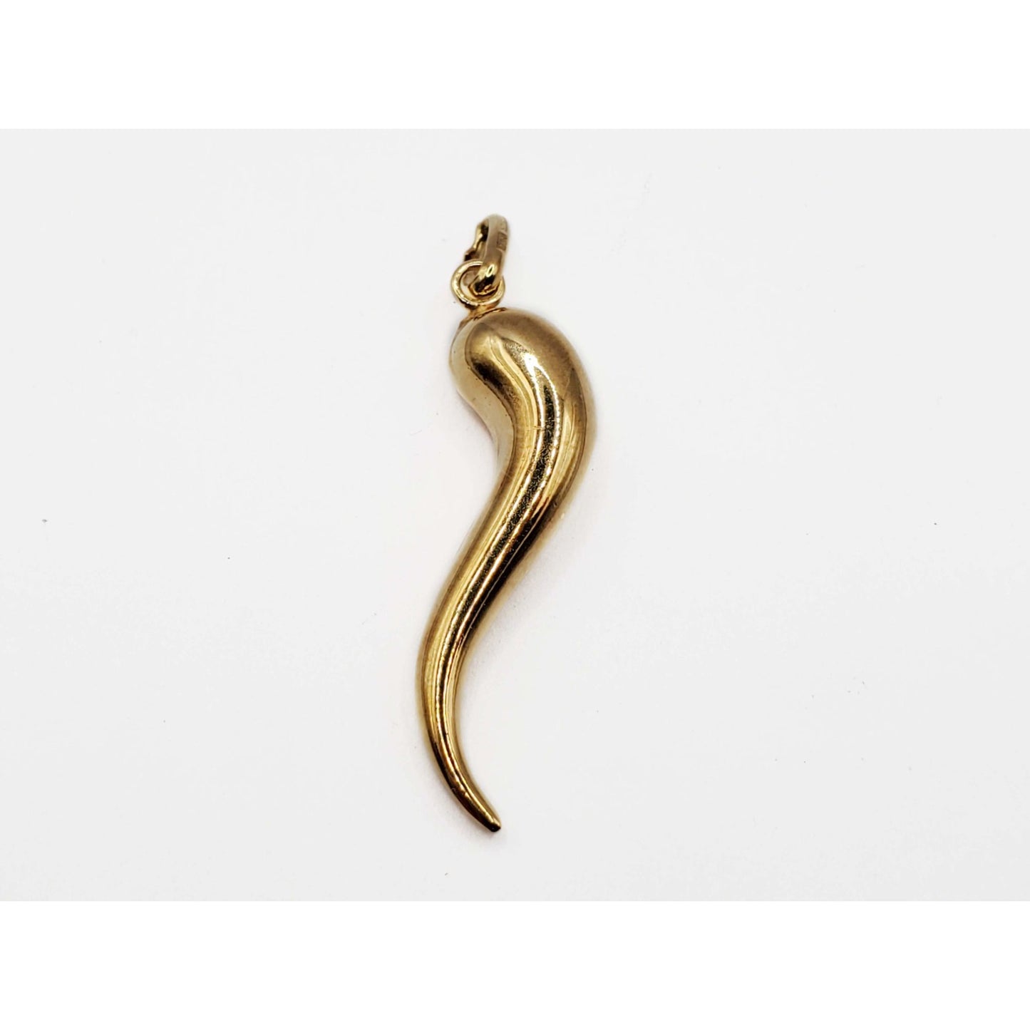 Italian Cornicello Horn Lucky Charm Pendant 14k Gold MI 1-3/4"