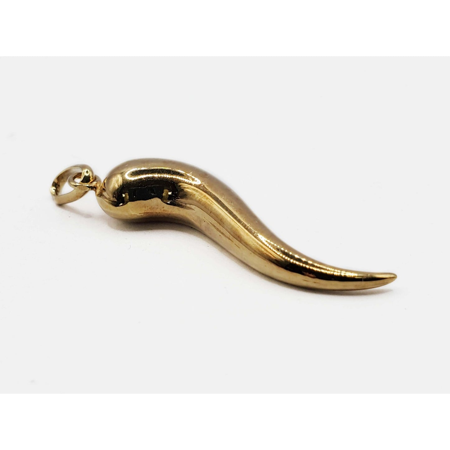 Italian Cornicello Horn Lucky Charm Pendant 14k Gold MI 1-3/4"