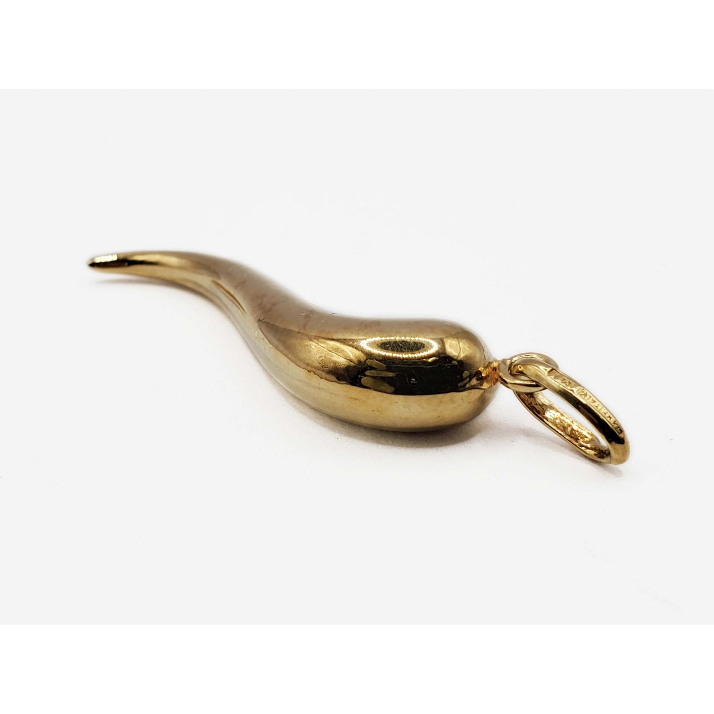 Italian Cornicello Horn Lucky Charm Pendant 14k Gold MI 1-3/4"