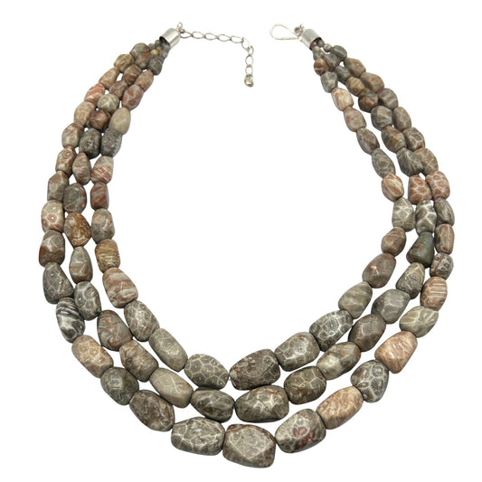 Jay King DTR Oregon Desert Jasper Bead Three Strand Sterling Silver Necklace 18"