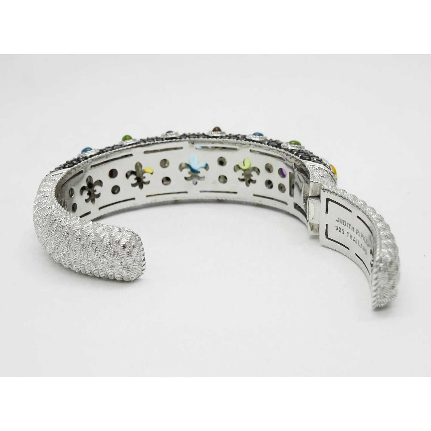 Judith Ripka Multi Gem Cuff Bracelet Sterling Silver