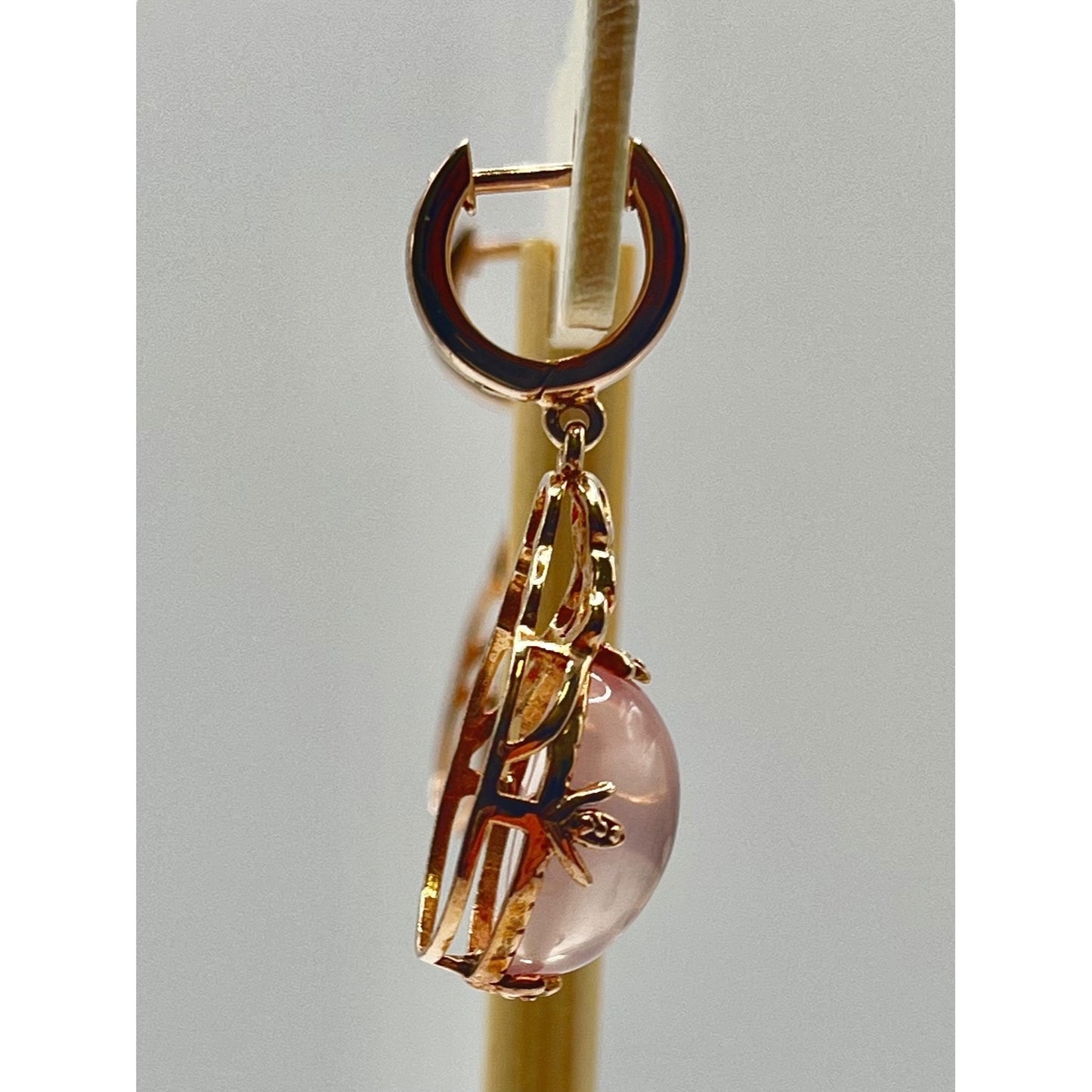 Sterling Plated 14K Rose Gold Vermeil Rose Quartz Filigree Dangle Earrings