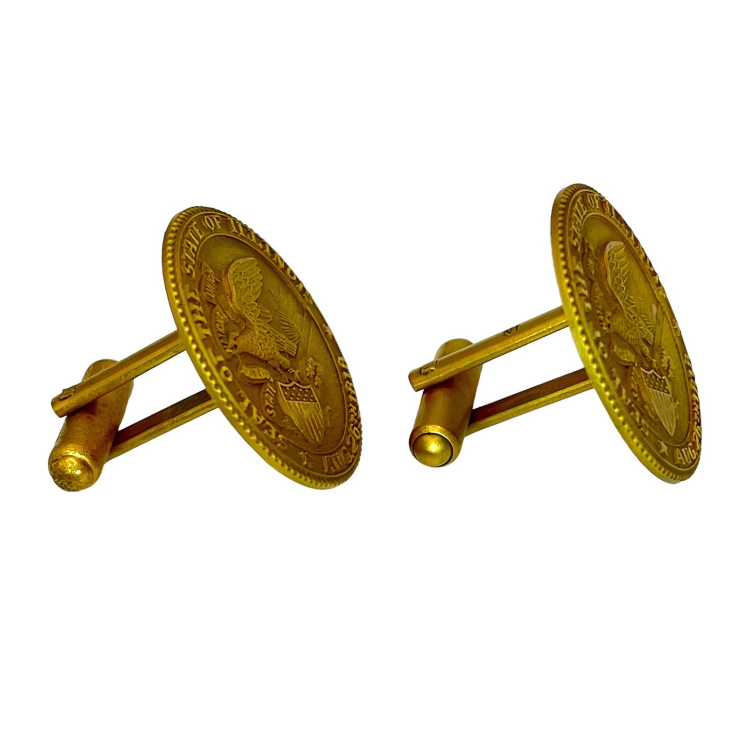 Seal Of the State of Illinois Cufflinks Gold Tone Lightweight USA American Eagle