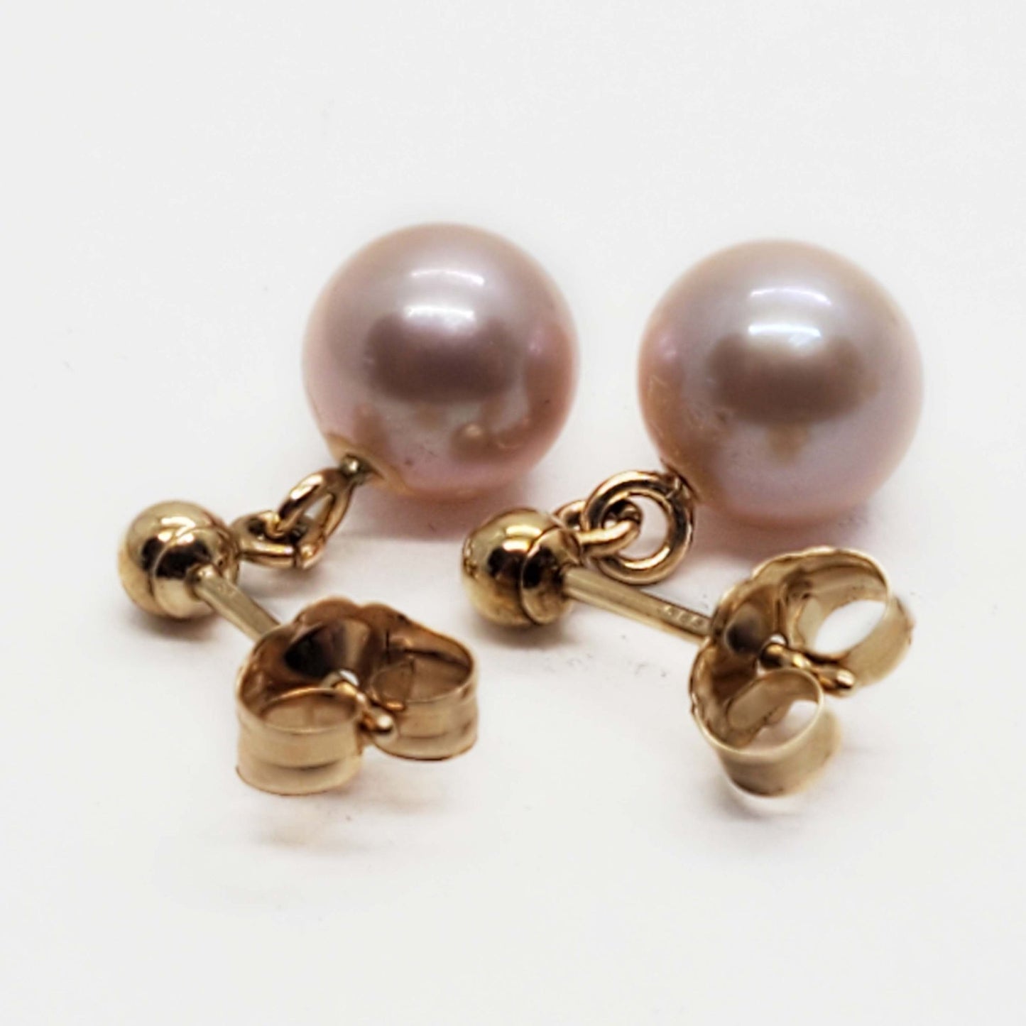 7mm Champagne Pearl Dangle Stud Earrings 14k Gold