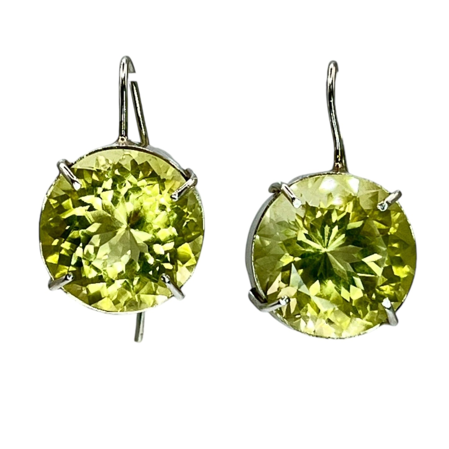 Silver Yellow Green Large Circular Cubic Zirconia Dangle Drop Womens Earrings