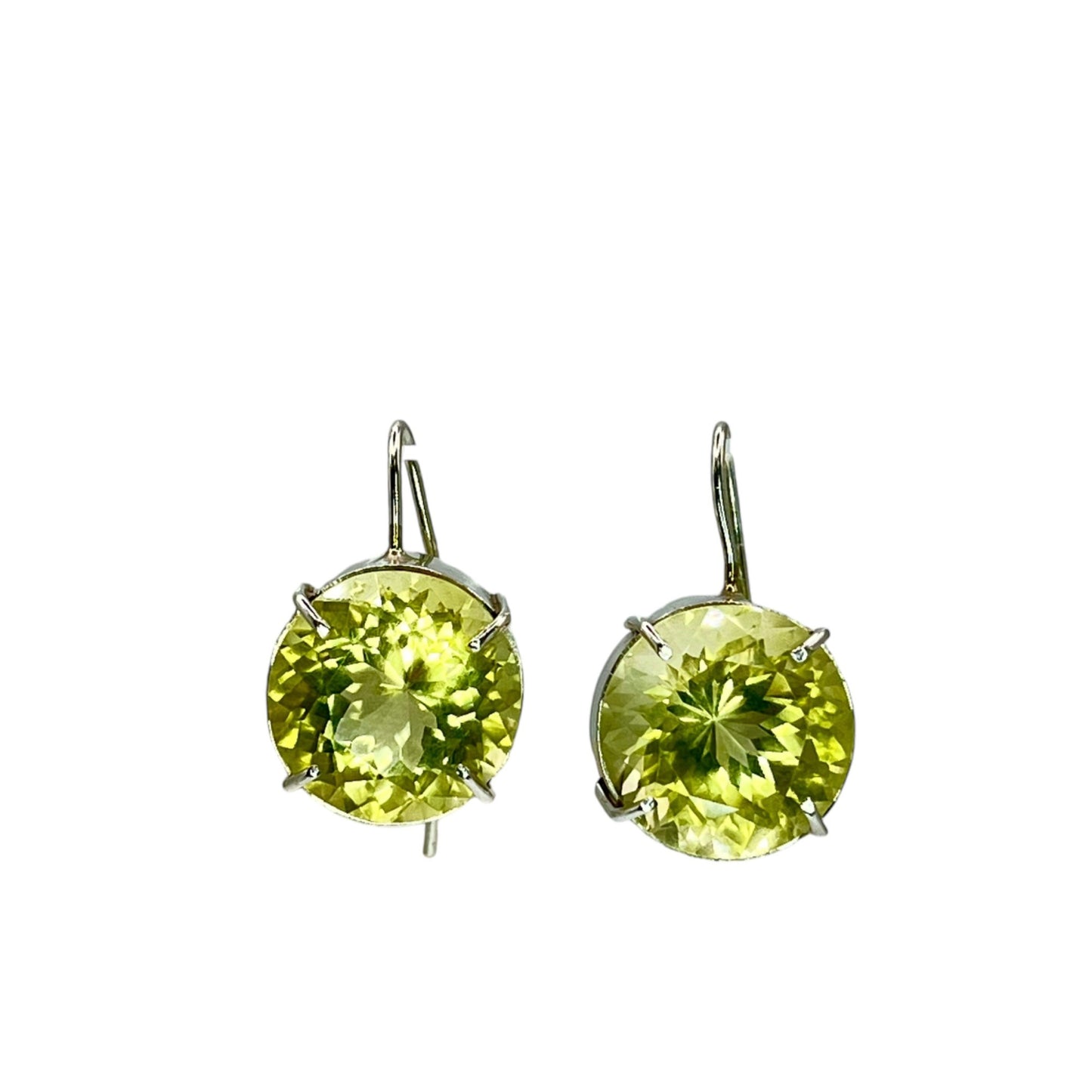 Silver Yellow Green Large Circular Cubic Zirconia Dangle Drop Womens Earrings