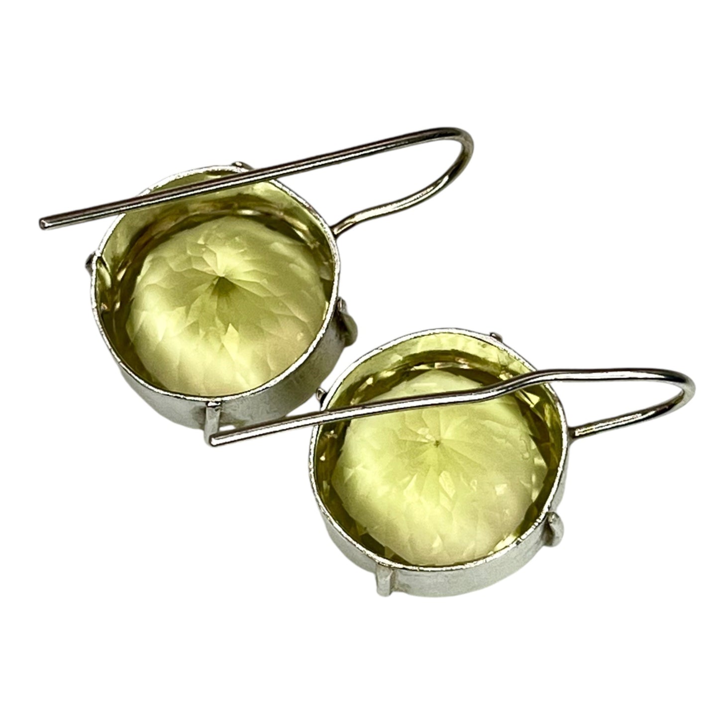 Silver Yellow Green Large Circular Cubic Zirconia Dangle Drop Womens Earrings