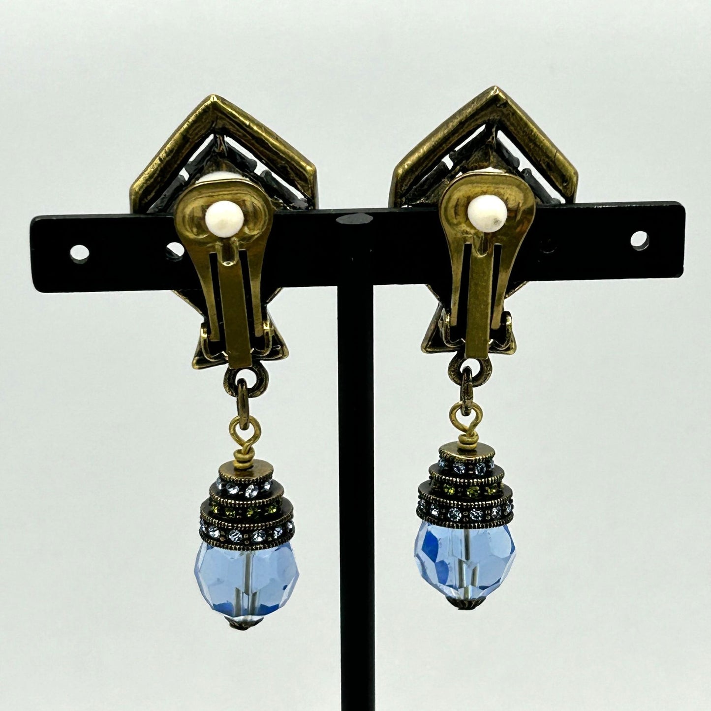 Heidi Daus Rhinestone Blue Glass Drop Dangle Women's Clip on Earrings Multicolor