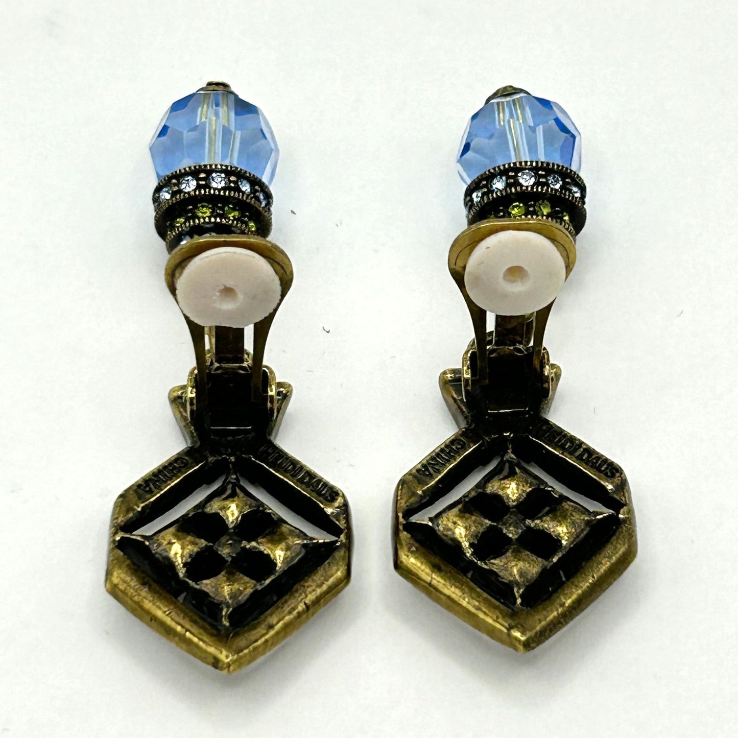 Heidi Daus Rhinestone Blue Glass Drop Dangle Women's Clip on Earrings Multicolor