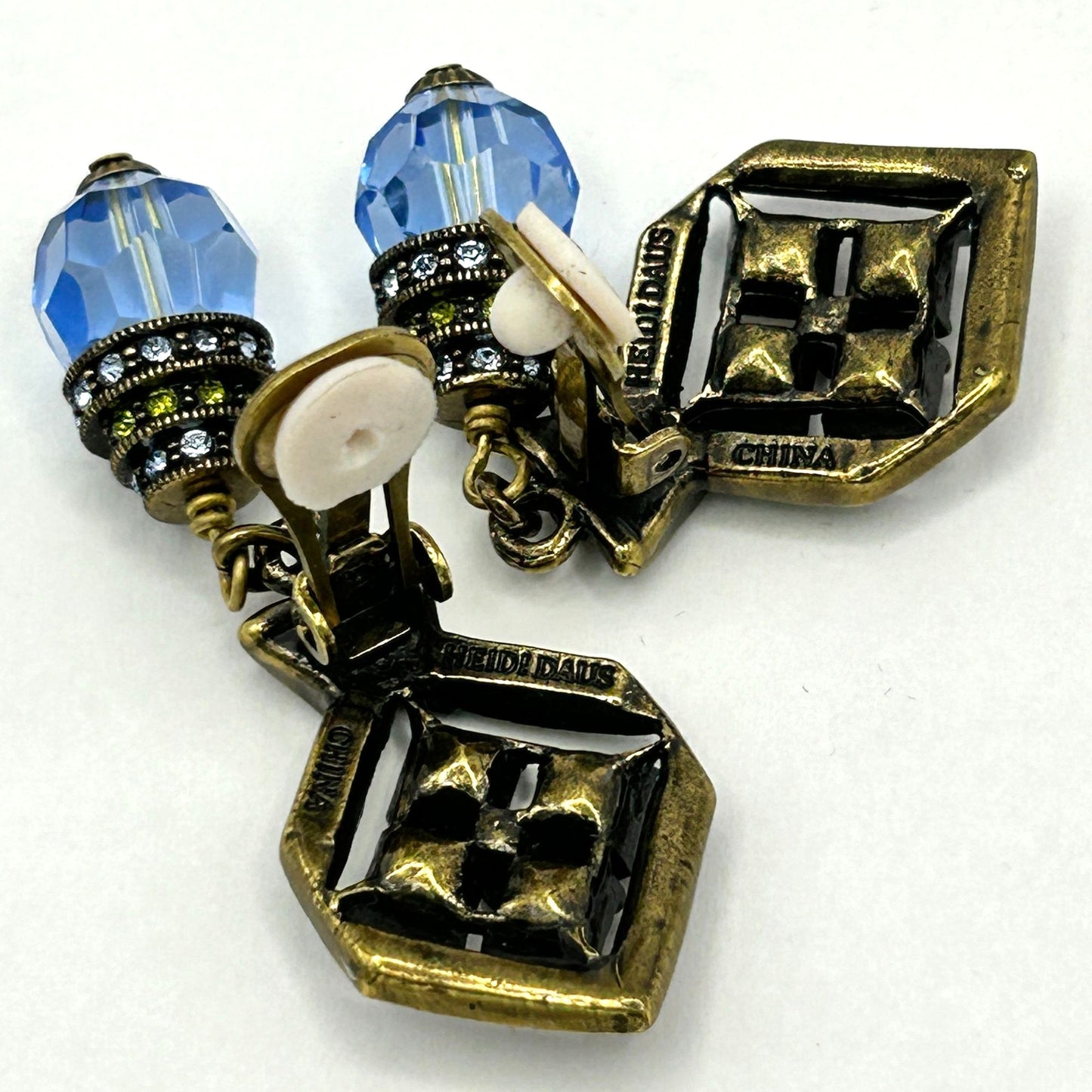 Heidi Daus Rhinestone Blue Glass Drop Dangle Women's Clip on Earrings Multicolor