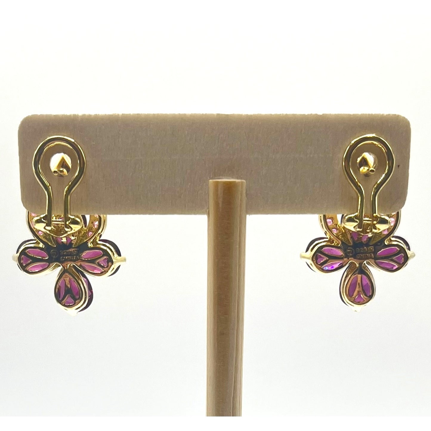 925 Sterling Silver Rhodolite Garnet Flower Drop Stud Earrings Classy Formal