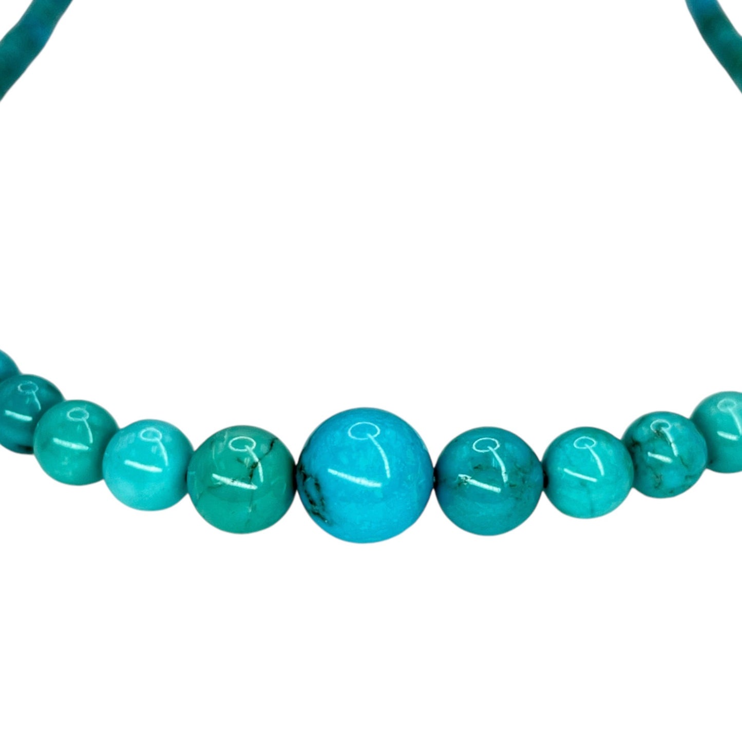 925 Sterling Silver Natural Turquoise Rounded Bead Necklace Southwestern Western