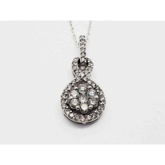 0.3 ctw Diamond Cluster Infinity Loop Pendant Necklace 10k White Gold