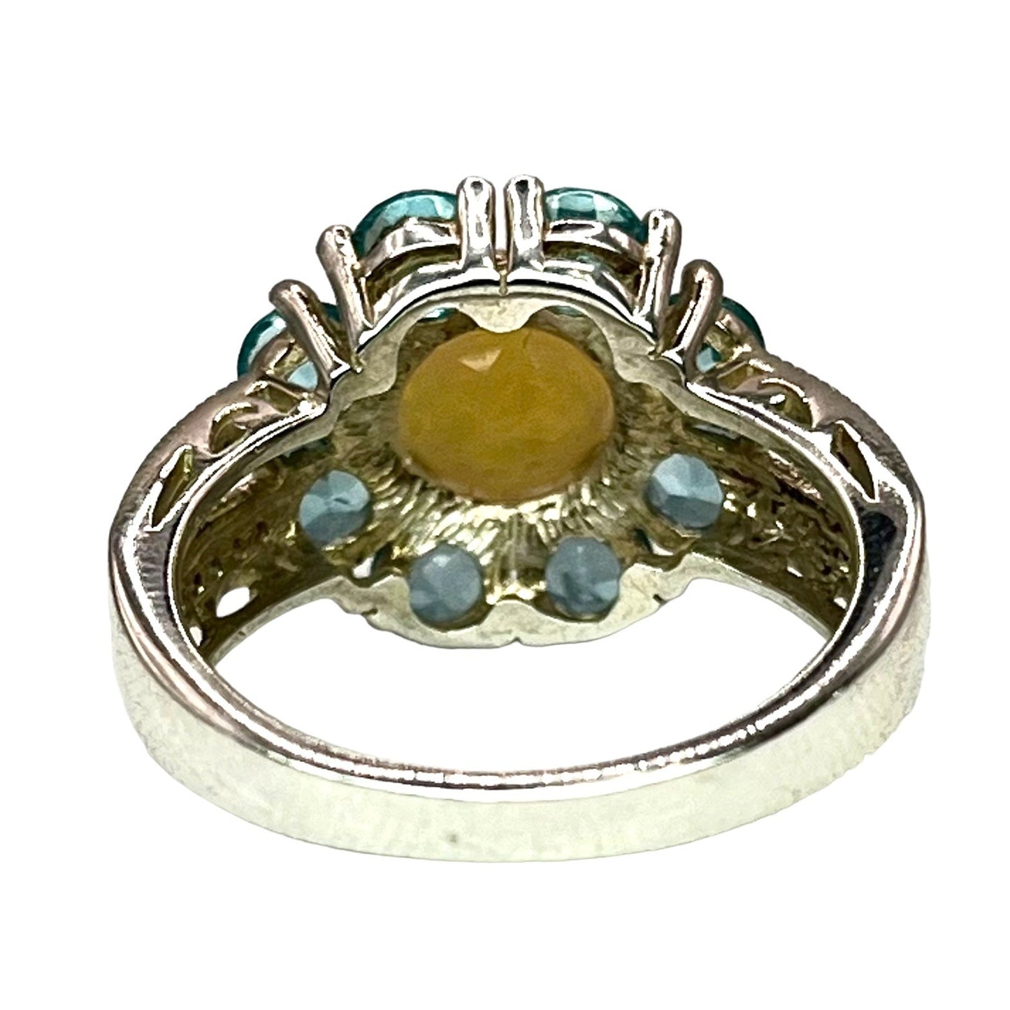 925 Sterling Silver Ethiopian Opal Blue Topaz Sz 8 Ring Flower Cocktail Ring