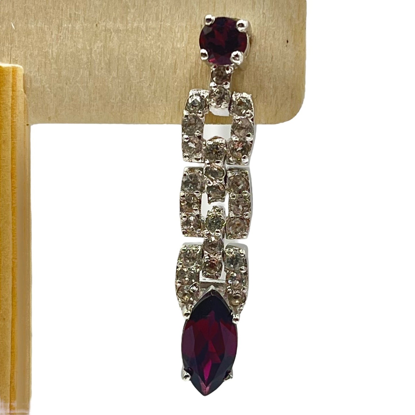 925 Sterling Silver Rhodolite Garnet Dangle Drop Earrings CZ Accents Elegant