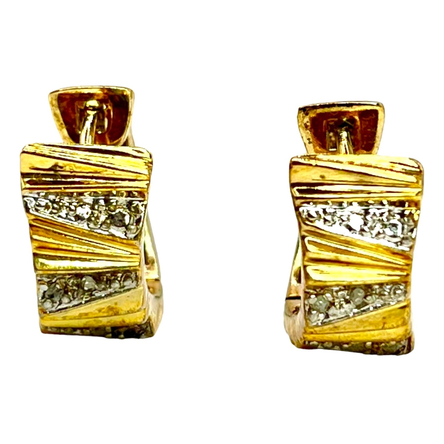 Ross Simons Sterling Silver Gold Vermeil Huggie Hoop Earrings Diamond Accents