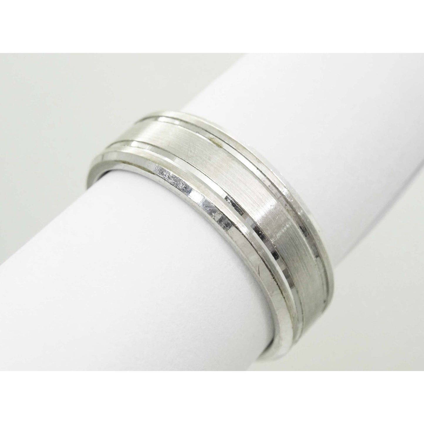 Novell Designer 6.5mm Wide Brushed Inlay Band Ring 14k White Gold Size 9.25