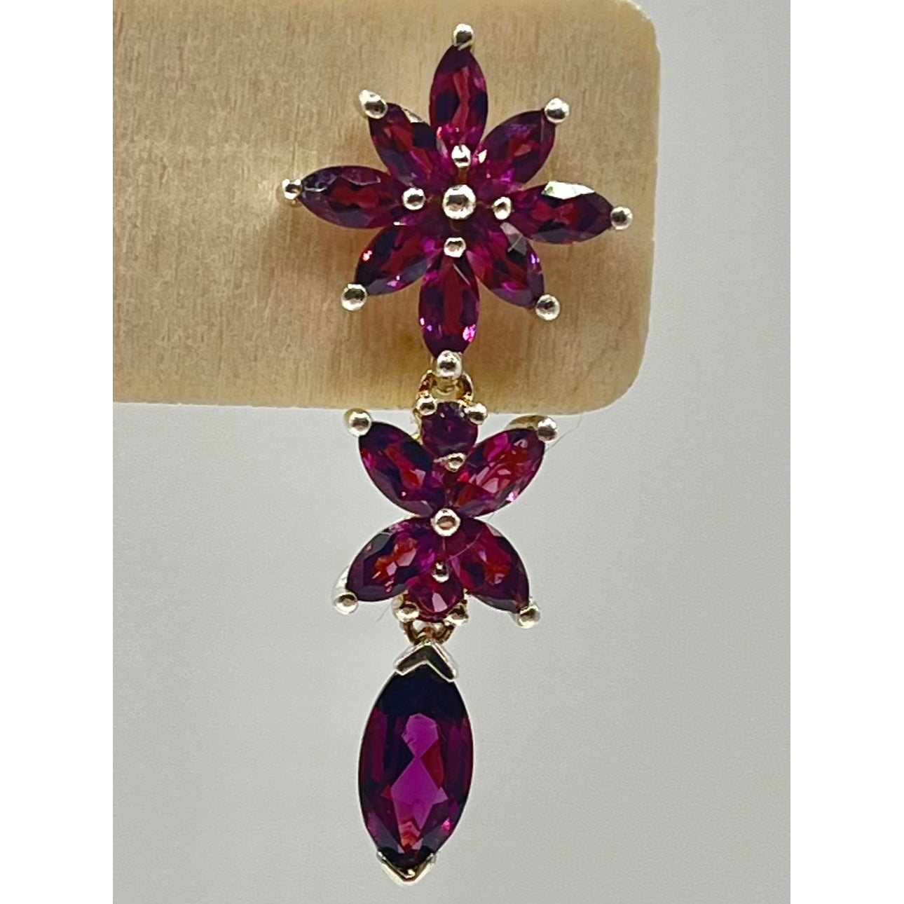 Sterling Silver Rhodolite Garnet Poinsettia Flower Dangle Earrings Classy Formal