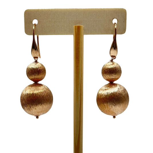 Itaor Italy Sterling Silver Rose Gold Overlay Textured Ball Dangle Drop Earrings