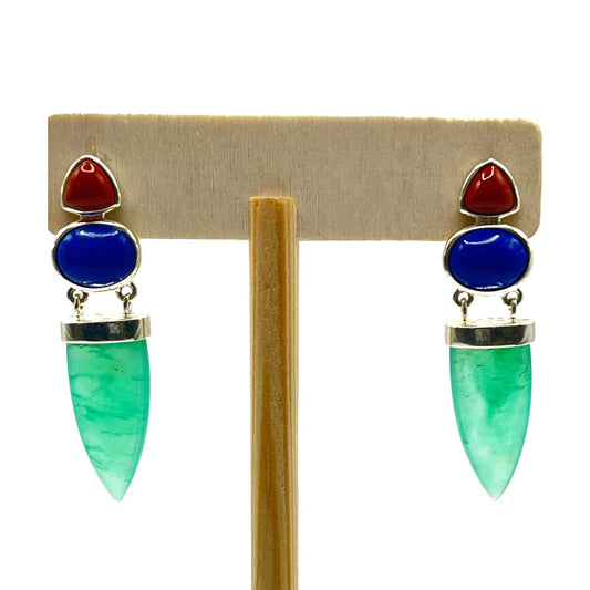 Whitney Kelly Sterling Silver Jadeite Lapis Lazuli Red Agate Dangle Drop Earring