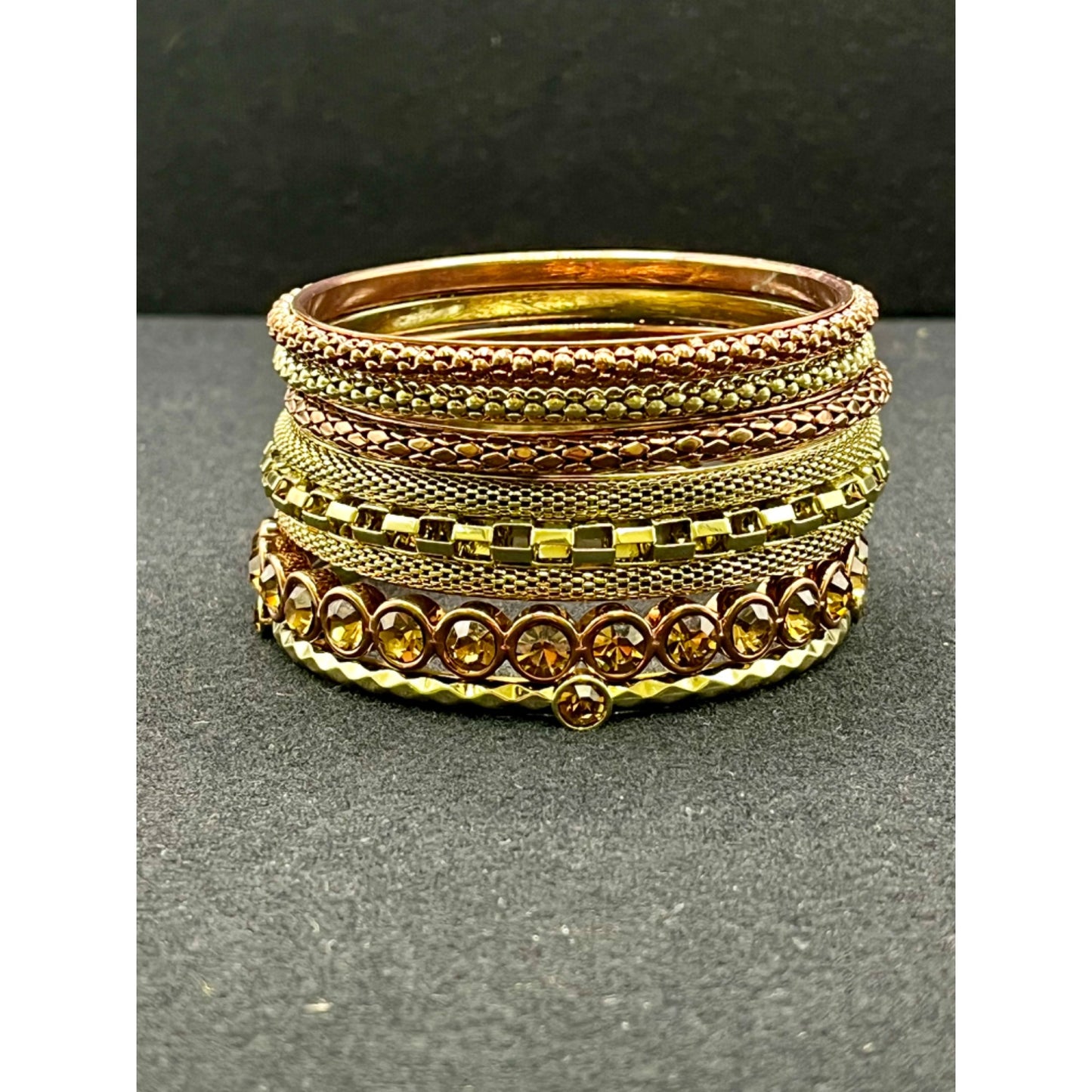 R.J. Graziano Gold Bronze Tone Metal Bangle Bracelets Set of 6 Mesh Mod Textured