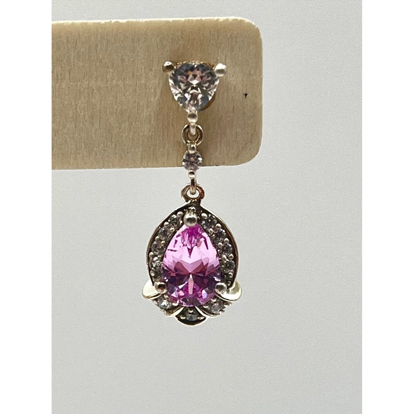 Veronica Wieck 925 Sterling Silver Pink Sapphire CZ Dangle Earrings Two Tone