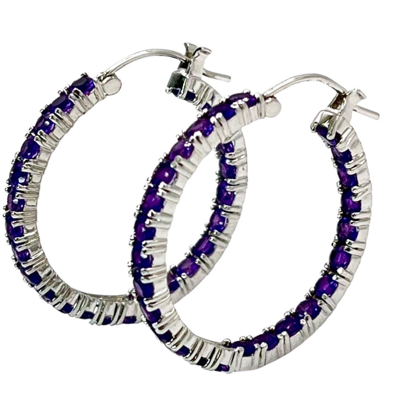 925 Sterling Silver Amethyst Inside Out Hoop Earrings Colorful Statement Purple