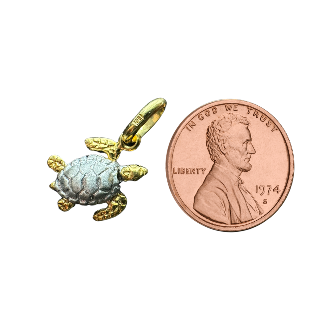 18k Two Tone Yellow Gold Land Turtle Charm Pendant