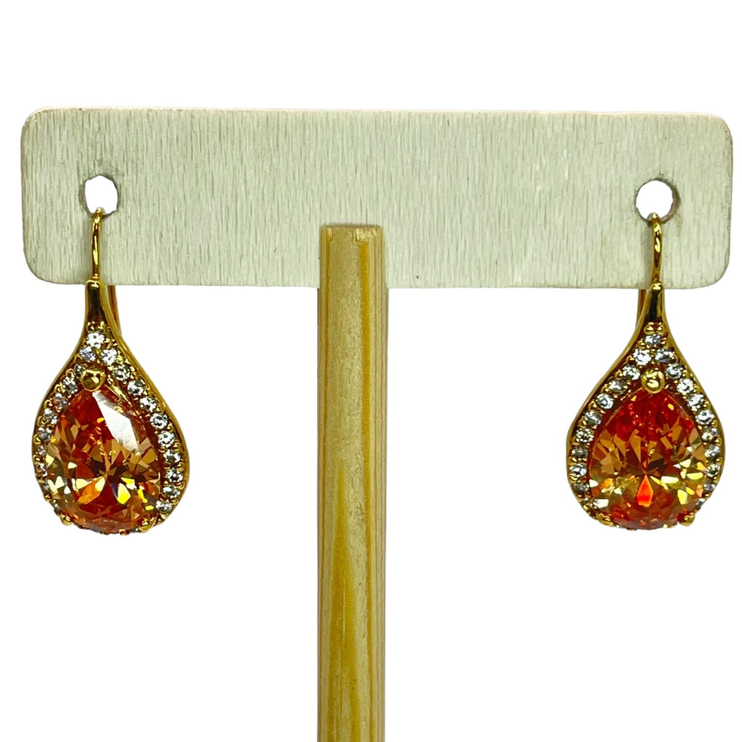 SETA Citrine Cubic Zirconia Teardrop Gold Tone Dangle Drop Earrings Colorful