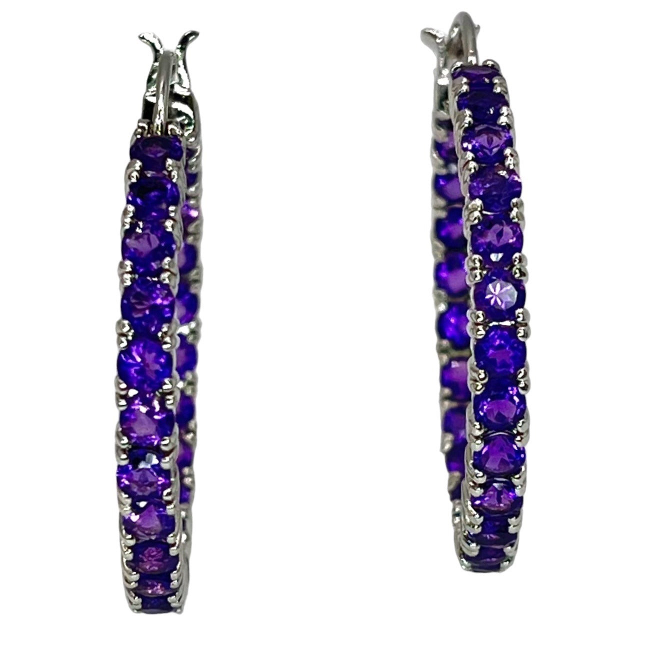 925 Sterling Silver Amethyst Inside Out Hoop Earrings Colorful Statement Purple