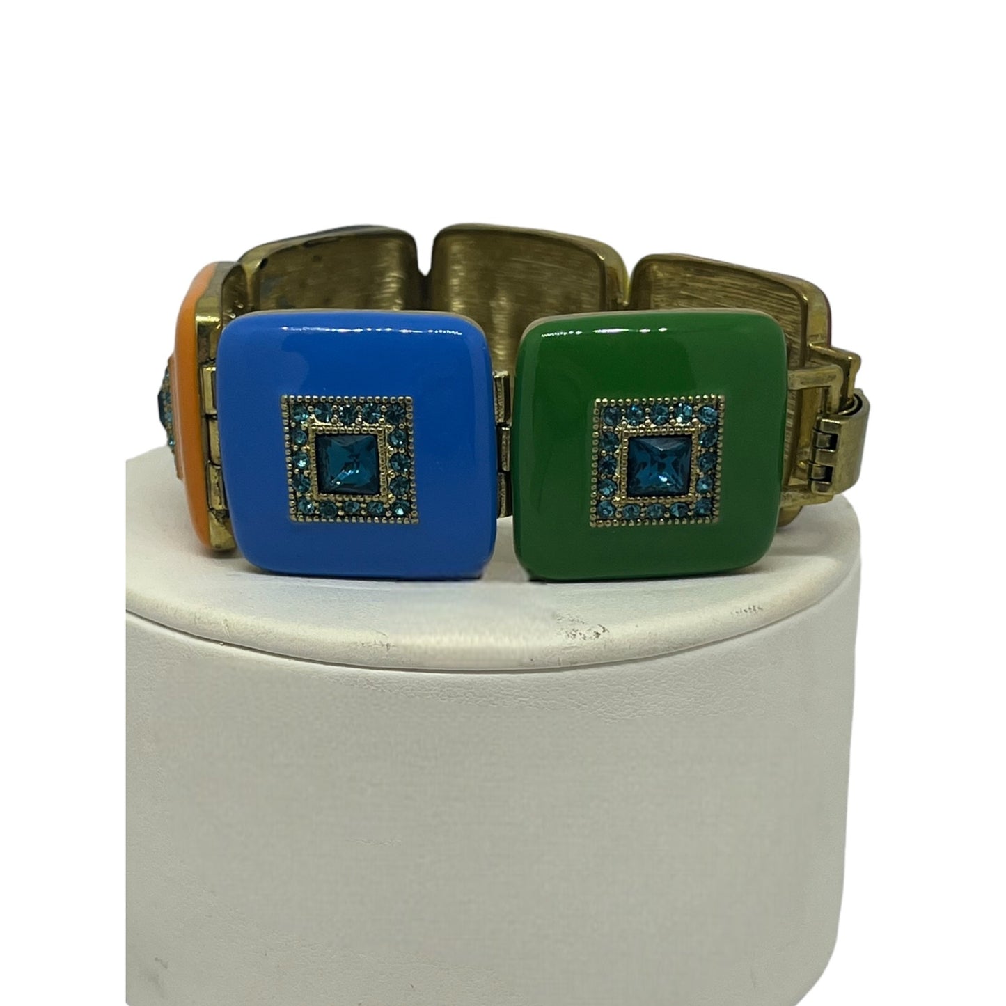 Heidi Daus Bronze Tone Deco-Lishish Crystal Enamel Bracelet Square Colorful